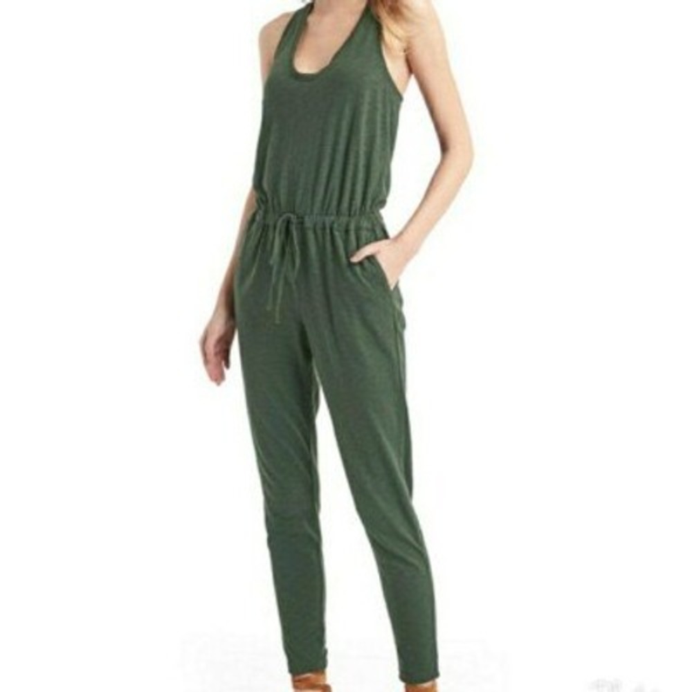 Gap Slub Jersey Tank Jumpsuit Black Grass Casual Loungewear Tapered Fall Travel